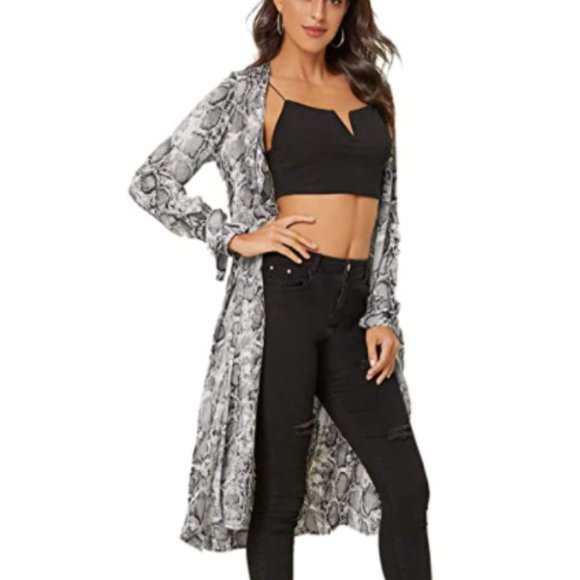 NWT Snakeskin Belted Collared Trench Coat Duster - Picture 3 of 4